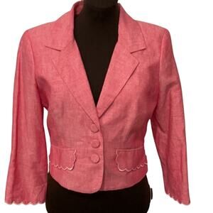 Bebe Women's Pink Linen Cotton Blend Scallop Y2K Career Blazer Jacket Size 10